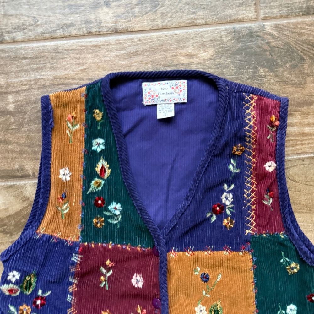 New Directions Women VTG Cottagecore Floral Patchwork Corduroy Vest,Multicolor,S - Picture 6 of 10